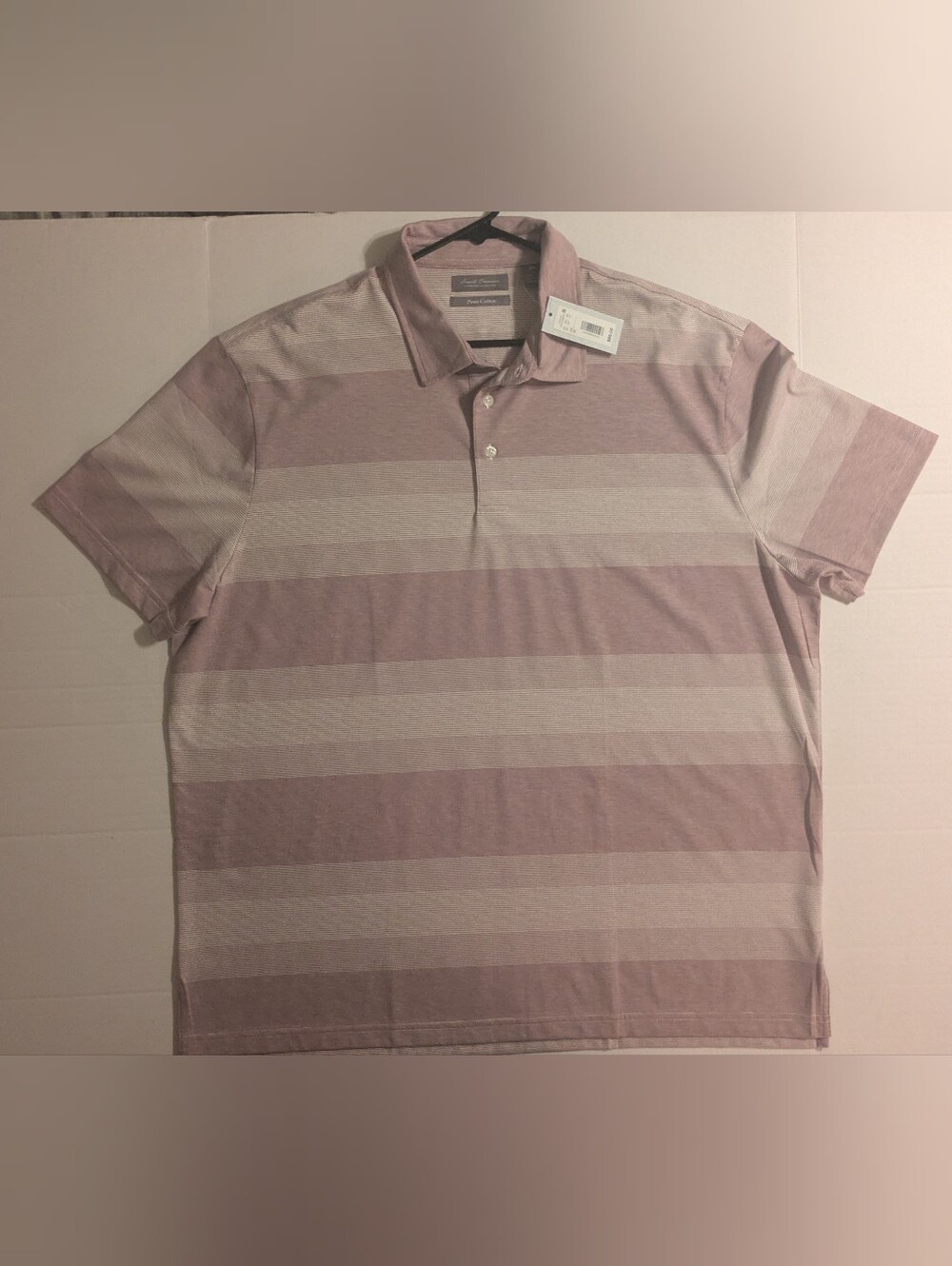 Daniel Cremieux Men's Striped Polo - Dusty Pink and Cream- XXL (NWT)